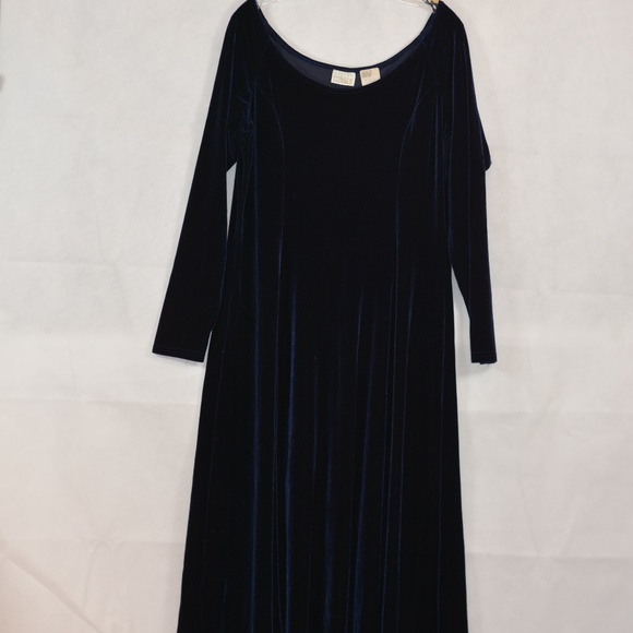 Stretch Blue Velvet Dress SZ L by Moda - Picture 2 of 6